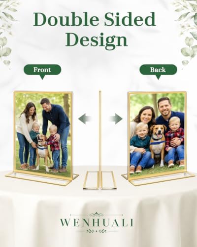 12 Pack 5x7 Inch Acrylic Sign Holders with Gold Border for Table Number