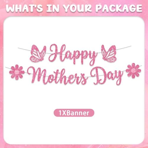 Mothers Day Banner Decorations, Happy Mothers Day Banner, Glitter Mother's Day Banner Mother's Day Decorations for Party Supplies
