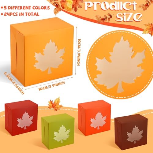 24 Pcs Fall Treat Boxe with Window Cookie Bakery Candy Gift Box, Leaves
