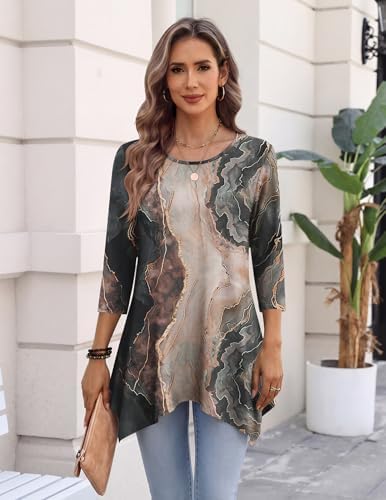 Zeagoo Womens Tops 3/4 Sleeve Loose Fit Dressy Tunics Plus Size Boho Shirts