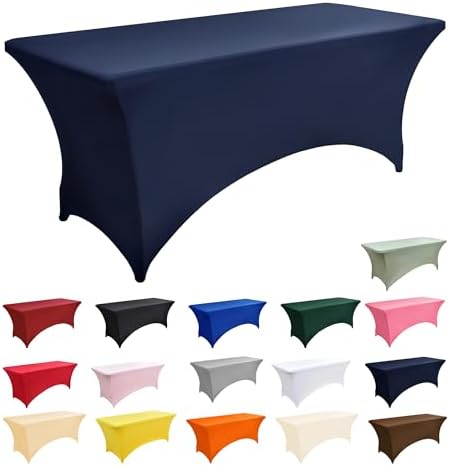 2-Pack 6ft Spandex Table Covers for Rectangle Standard Folding Tables - Wrinkle Resistant Stretch Tablecloths - Ultimate Fitted Table Protector for Parties, Trade Shows, Banquet