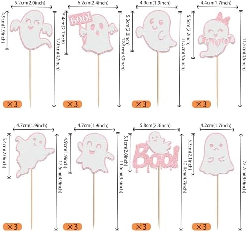 24 PCS Ghost Boo Cupcake Toppers Glitter Halloween Ghost Cupcake Picks Little Boo Cupacke Decorations for Halloween Theme Baby Shower Kids Girl Birthday Spooky Party Cake Decorations Supplies Pink