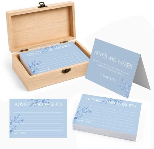 60pcs Dusty Blue Eucalyptus Advice and Wishes Cards, 5.7"x3.8" Wedding Advice Cards for Bridal Shower, 250gsm Thick Paper Wedding Guest Book Alternative for Mr & Mrs