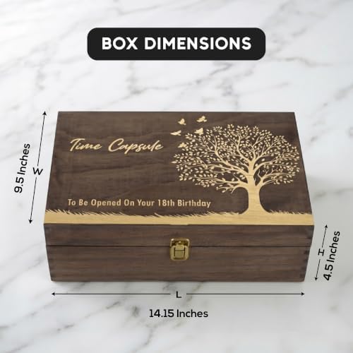 Time Capsule Engraved Wooden Keepsake Box, Memory Box to Be Opened on 18th Birthday with Inside Engraving, Baby Milestone Storage Gift for Photos, Cards & Precious Keepsakes X-Large 14.15 x 9.5 x 4.5"