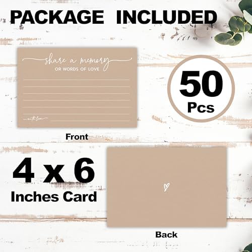 50 Pcs Share A Memory Of Love Cards- 4"x 6" Double Sided Fill- Memory Cards For Wedding, Graduation, Anniversary, Birthday, Retirement Party - Celebration Of Life Keepsake Cards（Minimalism Brown）- A05