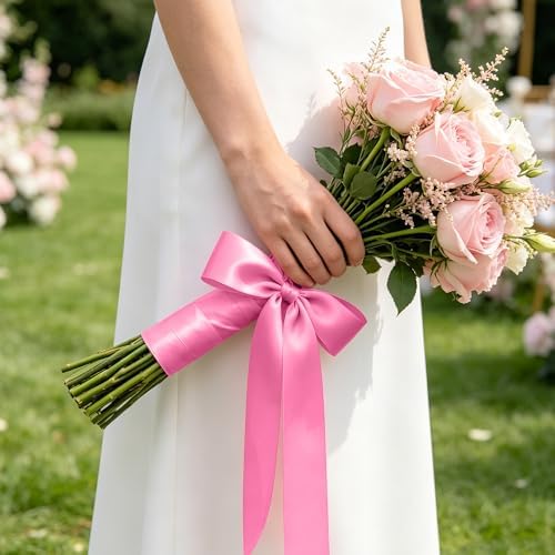 30Yards 1In Hot Pink Satin Ribbon for Flower Bouquet Baby Shower Valentine