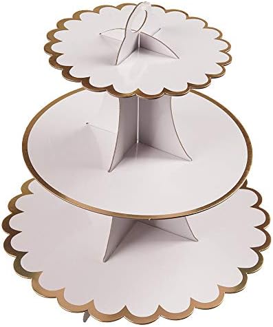 YLDW Cupcake Stand with Lace Trim, 3-Tier Cupcake Stand Display, Cardboard Cup Cake Tower Stand, Disposable Dessert Stand for Birthday Tea Party Baby Shower Treat Decorations, White