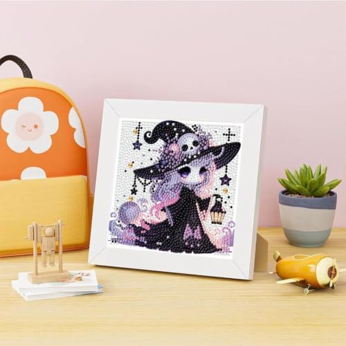 Tiwabb Witch Diamond Art Kit for Kids with Frame,DIY Crafts for Girls Boy