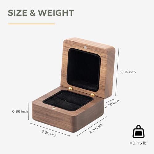 muso wood Vintage Solid Wood Ring Box, Walnut Carved-2pcs