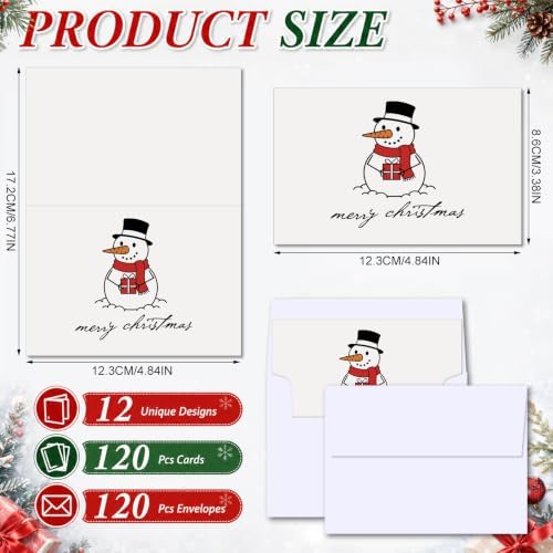 AmazingSpark 120 Pack Merry Christmas Cards with Envelope Bulk White Xmas