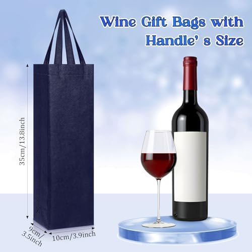 Windyun 200 Pcs Wine Gift Bags with Handle Reusable Small 13.8x3.5x3.9 Inches Liquor Bottle Totes Bulk for Birthday Wedding Christmas Holiday Party (Navy Blue)
