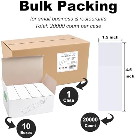 NATURALABEL Self-Adhesive Napkin Bands, Bulk Pack of 20,000, White