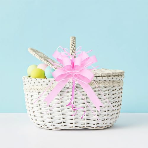 WEWILUCK Large Pink Pull Bows for Gift Wrapping, 8 Inch, 10 Pack, Baskets