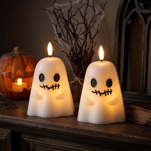 GenSwin Ghost Halloween Flameless Candles Battery Operated LED with Timer