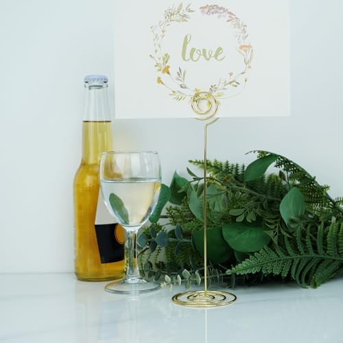 Jofefe Place Card Holders - 10pcs 8.6" Tall Table Card Holders Table Number Holders Table Picture Stand Wire Photo Holder for Place Cards Wedding Party Office Desk Name Memo Menu Clips (Gold)