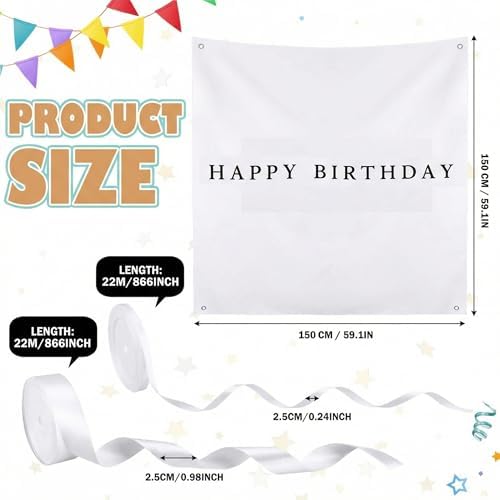 Oudain 59x59 Inch Happy Birthday Banner Burlap Happy Birthday Backdrop