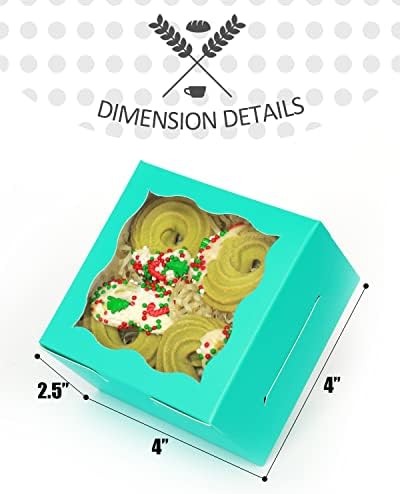 qiqee Blue Green Bakery Boxes with Window 55pcs 4x4x2.5 Mini Cookie Boxes Macaron boxes Small Donut Pastry Boxes for Party