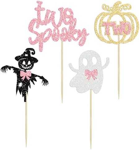 Gyufise 24 Pcs Halloween Spooky Cupcake Toppers - Pink Glitter Ghost, Pumpkin, Girl & More for Kids Birthday Party Supplies