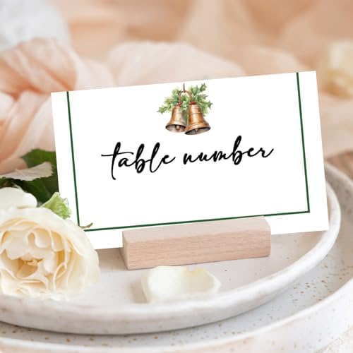 Christmas Place Cards for Table Setting, Christmas Bell Tent Cards Decor For Bridal Baby Shower Party Reception Decorations, Winter Holiday Placecards, 25 Pack Birthday Food Name Card, 2 x 3.5" /016
