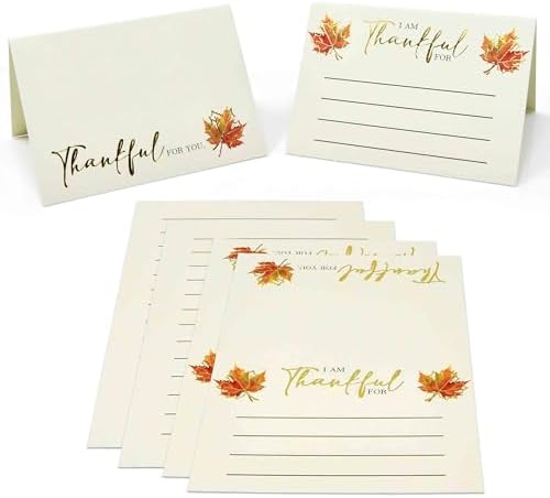 50 Count Thankful Cards 2.5 x 3.5 Inch Gratitude Place Cards with Gold Foil