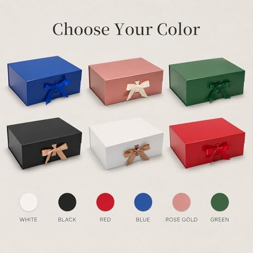 Tekhoho Large Gift Box 13.2x10.6x5in, Premium Present Box with Magnetic Lid and Ribbon for Holidays Wedding Birthday Gift Packaging, Plaid Lining (13.2x10.6x5in-White)