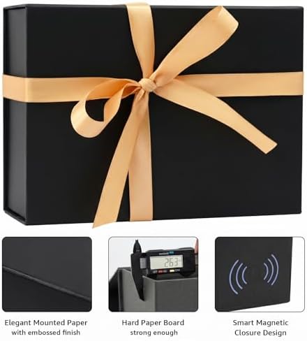 LIFELUM Black Gift Box for Birthday with Magnetic Lid, 9.5"x7"x3.5"