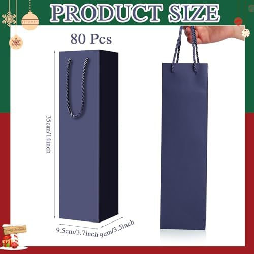 Fulmoon 80 Pack Wine Gift Bag Bulk, 4"x3.5"x14" Wine Bag, Dark Blue