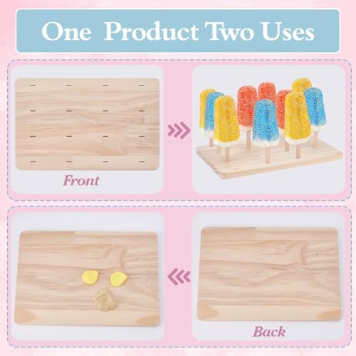 PH PandaHall 2pcs Wood Cakesicle Stand Display 16 Holes Cake Pop Stand Rectangle Cake Pop Holder Stand Wooden Dessert Sticks Display for Ice Cream Cakepop Wedding Birthday Party Showcase, Hole:10x2mm