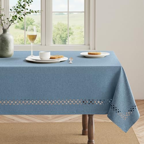 MIULEE Dusty Blue Rectangle Tablecloth with Decorative Cutouts 60x84 Inch