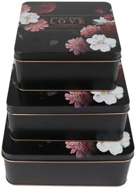 Love Decorative Storage Box Rural Tin Gift Box Tinplate Candy Cookie Jars Square Storage Containers with Lids for Chocolate Candy Tea Coffee Cosmetics Jewelry Photos Gift Case 3Pcs