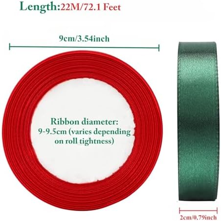 Christmas Ribbon, 0.8 inches x 25 Yards, Christmas Gift Wrapping