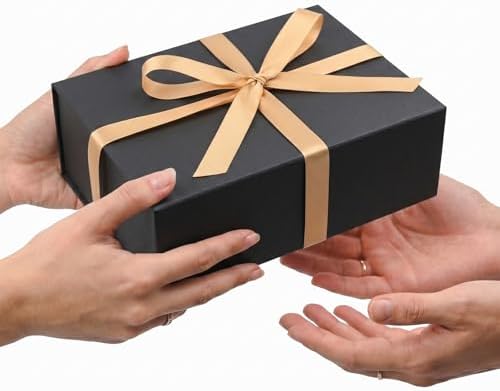 LIFELUM Black Magnetic Gift Box for Birthday Presents, 9.5"x7"x3.5"