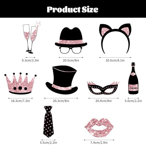 28 Pcs Photo Booth Props for Birthday, Weddings,Mardi Gras,Family Reunion,New Year,Valentines Day,Easter Decor Funny Selfie Props Masquerade Party Decorations (Rose Gold and Black)