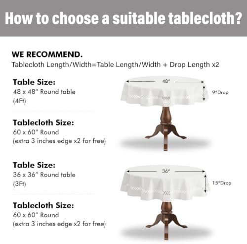 MIULEE White 60 Inch Round Linen Tablecloth with Decorative Cutouts