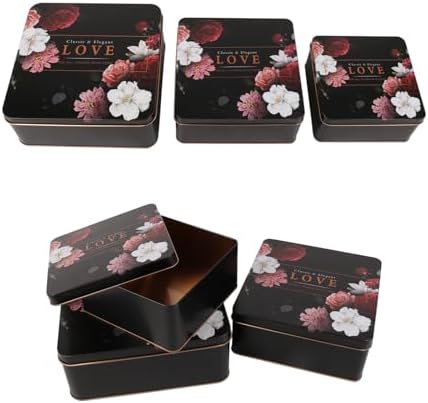 Love Decorative Storage Box Rural Tin Gift Box Tinplate Candy Cookie Jars Square Storage Containers with Lids for Chocolate Candy Tea Coffee Cosmetics Jewelry Photos Gift Case 3Pcs