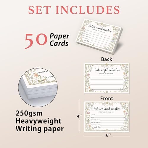 Advice And Wishes For The Mr And Mrs - 50 Pcs Wedding Advice Cards For Bridal Shower Decorations, Bridal Shower Games, Wedding Guest Book(Flowers) -A03
