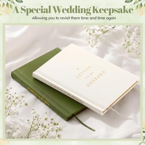 Set of 2 Wedding Vow Books His and Hers,Stylish, White & Green