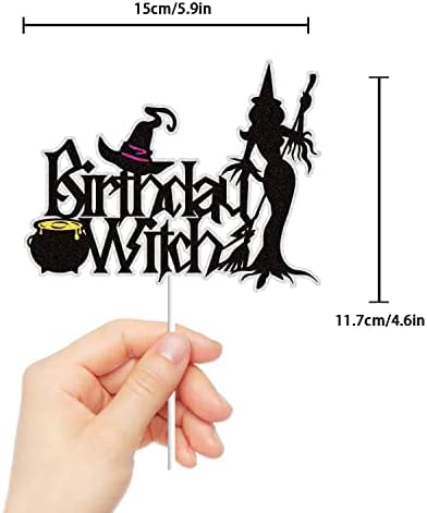 Birthday Witch Happy Halloween Cake Topper Black Glitter Wizard Witch Cat Grave Witch Decor Halloween Birthday Party Decoration Supplies For Girl Women