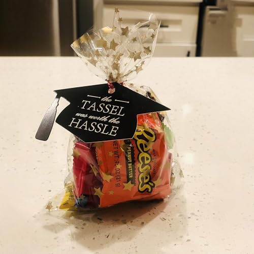 100 Pcs Star Printed 5"X 7" Gift Wrap Cello Cellophane Treat Bags Party Favor bags Clear Candy Cookie Bag Plastic Poly Goodie Storage Bag with Twist Ties for Bakery,Birthday, Wedding ,Party Decorations (Gold)