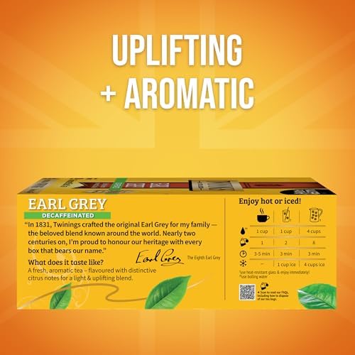 Twinings Decaffeinated Earl Grey Black Tea Individually Wrapped Bags, 100 Count (Pack of 1), Flavoured with Citrus and Bergamot, Enjoy Hot or Iced, 100 Teabags