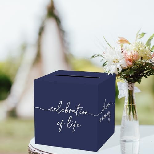 QISOLIY Navy Blue Celebration of Life Card Box with Silver Lettering, Share a Memory Funeral Card Box for Memorial Service, Remembrance Table Decor, Memory Box for Sympathy Condolence Messages