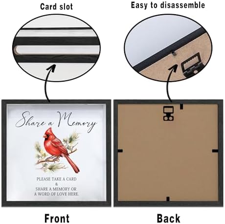 Red Cardinal Funeral Memory Card Box with Acrylic Window, 20 Pcs Memory Cards, for Sympathy Condolence Messages, Remembrance Table Decor, for Sympathy Memorial Gift, 8 x 8 in