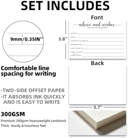 60-Count Advice and Wishes Cards for the New Mr. and Mrs. - 300GSM Heavyweight Wedding Advice Cards for Reception, Bridal Shower, Marriage Wishes for Bride and Groom - 4x6 (Actual 5.7x3.9)