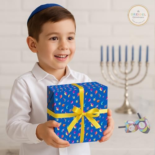 Happy Hanukkah Gift Wrap Chanuka - Dreidel Design 17.5" IN. X 180" IN. Each (Pack of 2 Rolls)