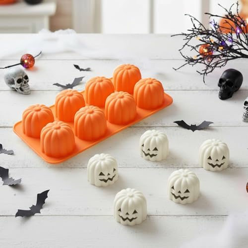 Halloween Pumpkin Silicone Mold for Chocolate,8 Cavities Chocolate Molds,Funny 3D Halloween Chocolate Candy Molds for Soap Pudding Jelly Cakes Making