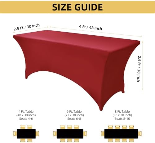 2-Pack 4ft Spandex Table Covers for Rectangular Folding Tables - Wrinkle Resistant Stretch Tight Table Cloths - Ultimate Fitted Table Protector for Parties, Banquet, and Wedding