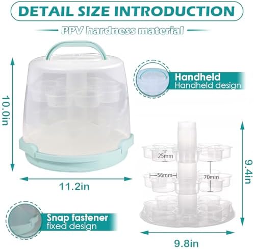 Cake Carrier Round Cake Stand Plus Height Cake Container with Cupcakes Pad, Handle, Lid Reusable Package Box for Transporting Desserts,Pie,Toast,Fruit (10" Blue)