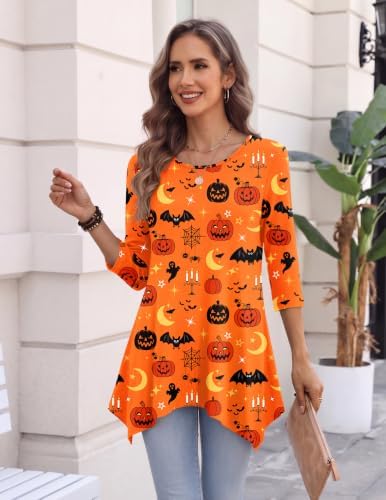 Zeagoo Womens Tops 3/4 Sleeve Loose Fit Dressy Tunics Plus Size Boho Shirts