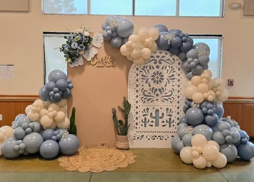 Dusty Blue Balloons Arch Kit, 124pcs Blue White Balloons