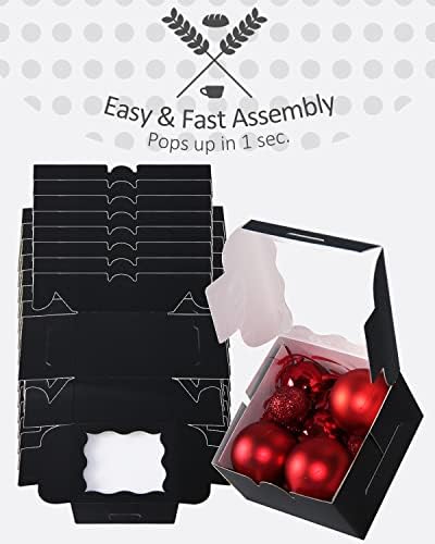 qiqee Black Bakery Boxes with Window 4*4*2.5inch/100Packs Mini Cookie Boxes Macaron boxes Small Donut Pastry Boxes for Party (5 Diferent Gift Include)